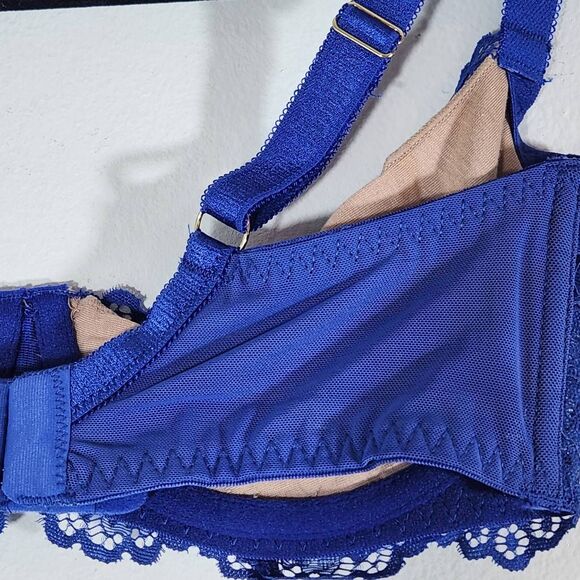 Frederick's of Hollywood Nude and Blue Lace Bra Size 32D NWT Lingerie Shower - Picture 6 of 13